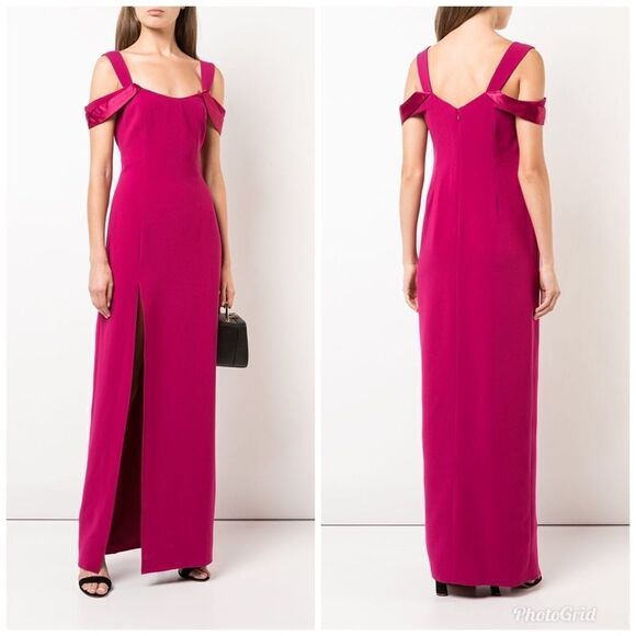 HALSTON HERITAGE Thigh Slit Evening Gown Off The Shoulder Formal Pink Size 2 New - Picture 1 of 8